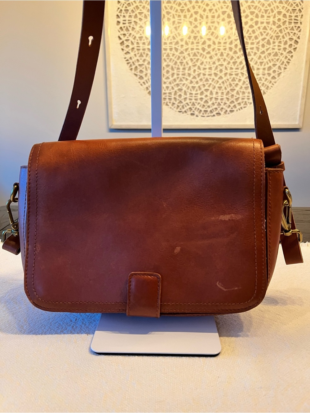 Madewell Brown Leather Crossbody Bag Tan Saddle Finish with Brass tone hardware
